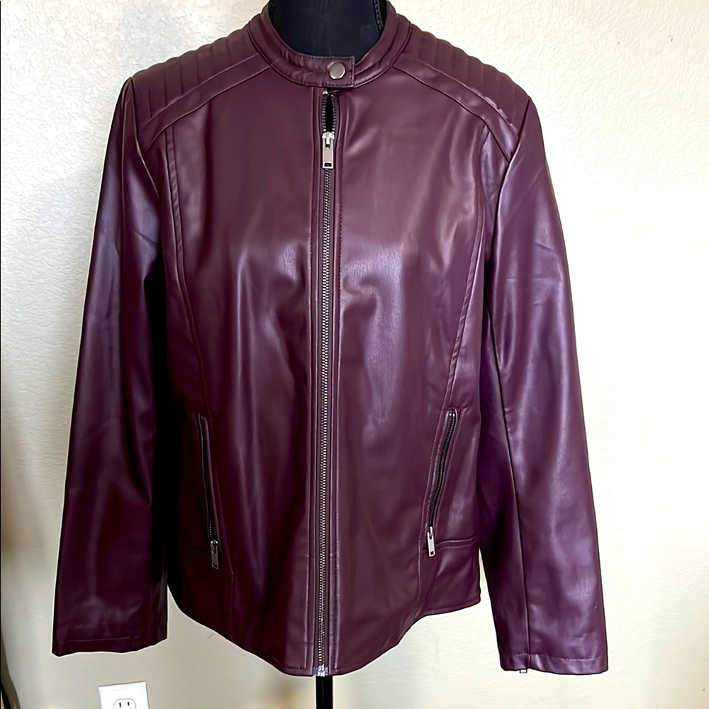 Apt 9 Eggplant Imitation Leather Jacket